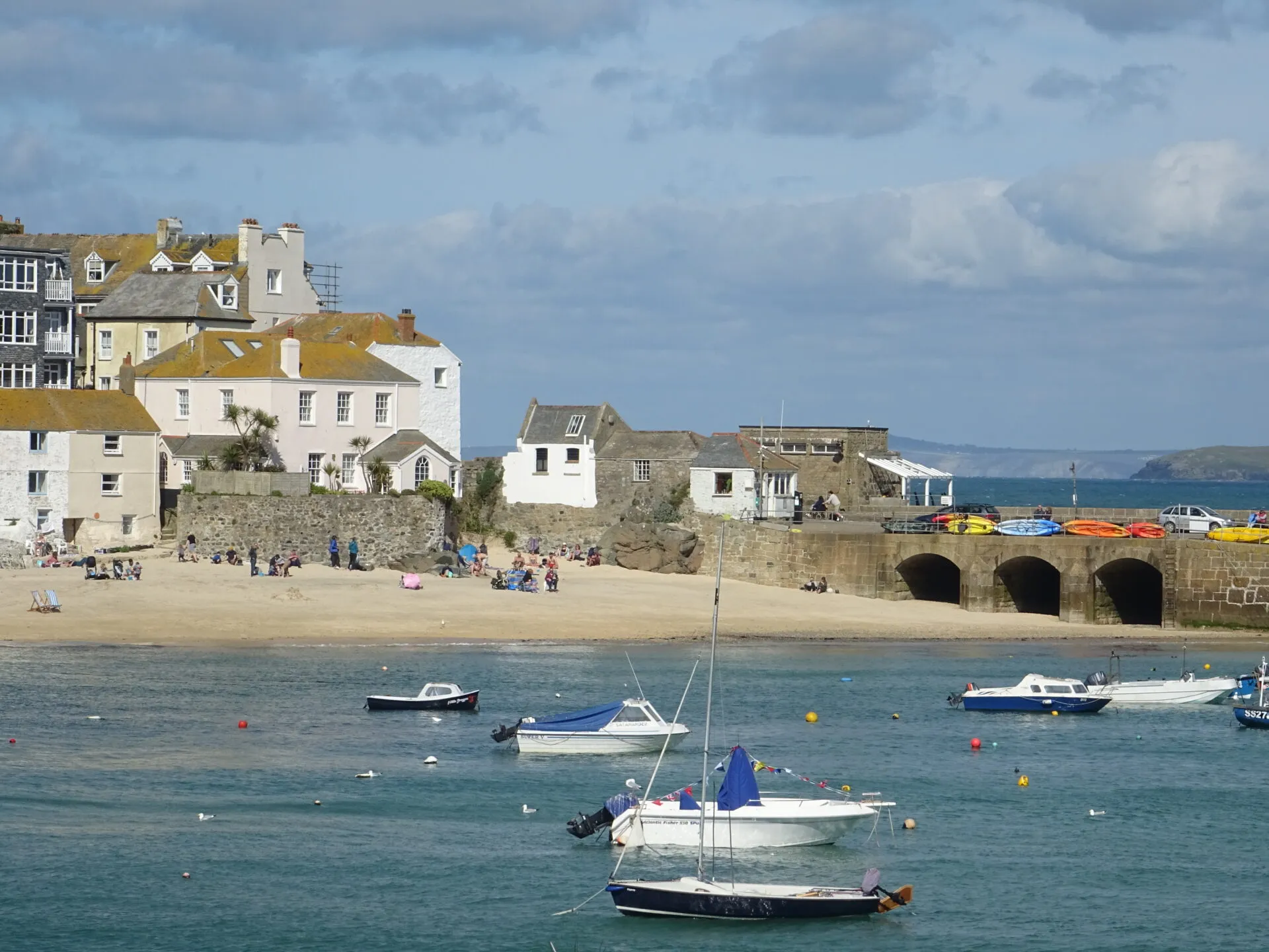 Pet Friendly Cottages St Ives. View looking back over St Ives beach and harbour in Cornwall