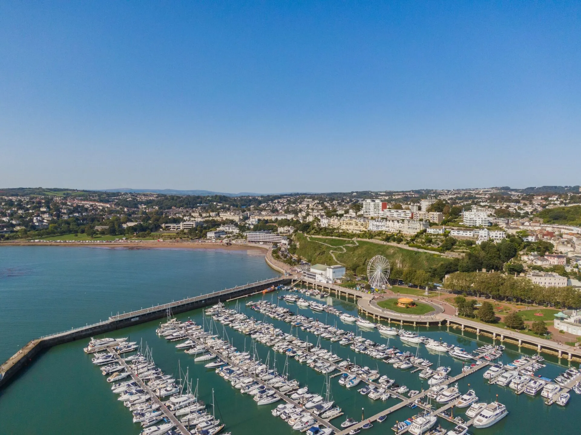 View of the marina and coastline in Torquay, Devon