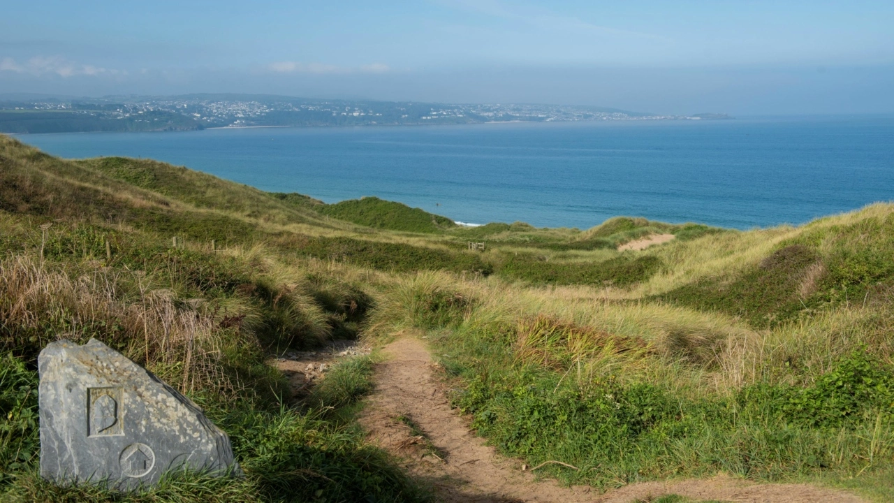 Dunes above The Towans in Hayle with views over St Ives Bay in Cornwall