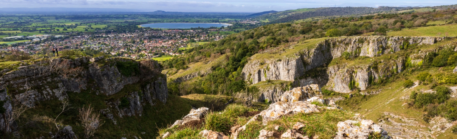 Views over the spectacular Cheddar Gorge and its undulating limestone rockfaces