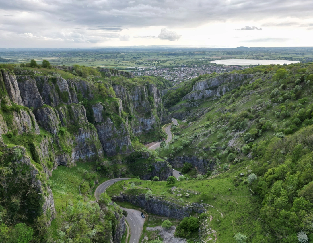 Aerial view of Cheddar Gorge in Somerset