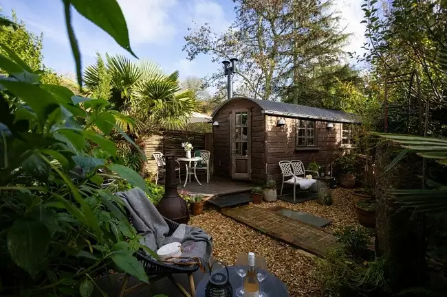 Outside Pedney with chimenea and outdoor furniture